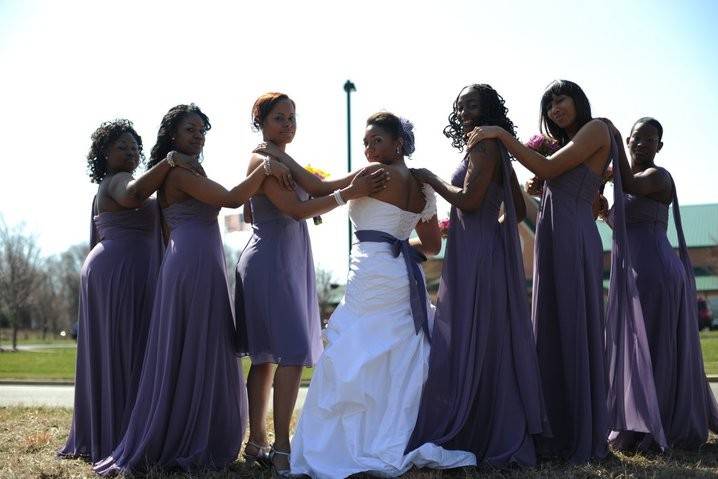 The bride with her bridesmaids