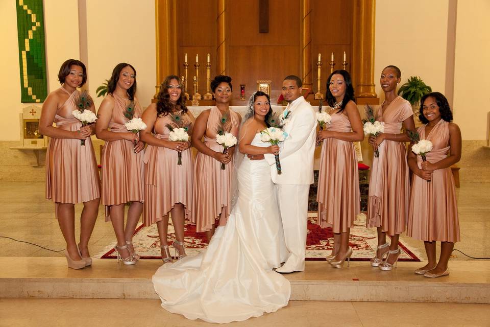 The couple and bridesmaids