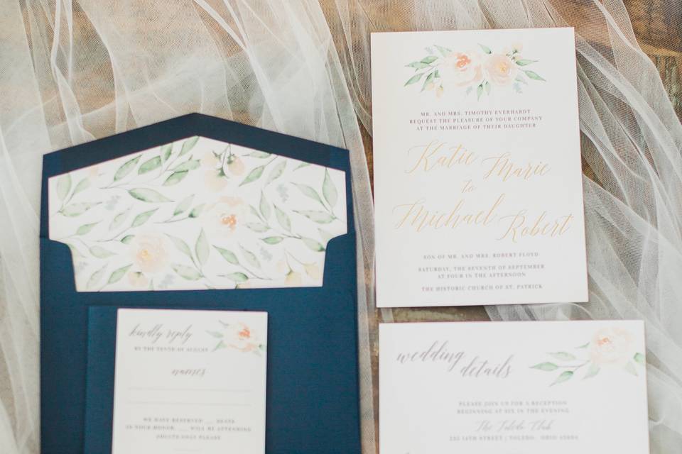 Gold Foil  Floral Invite Suite