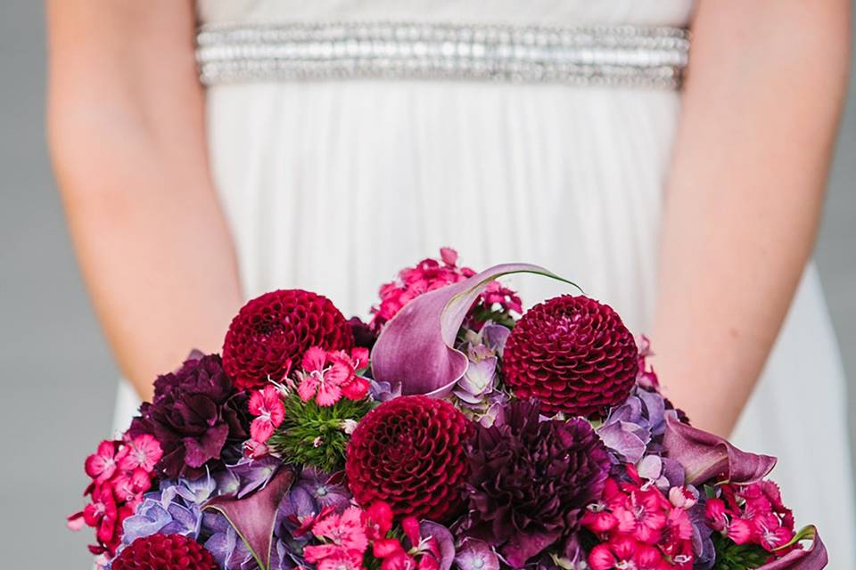 Purple and white bridal bouquet