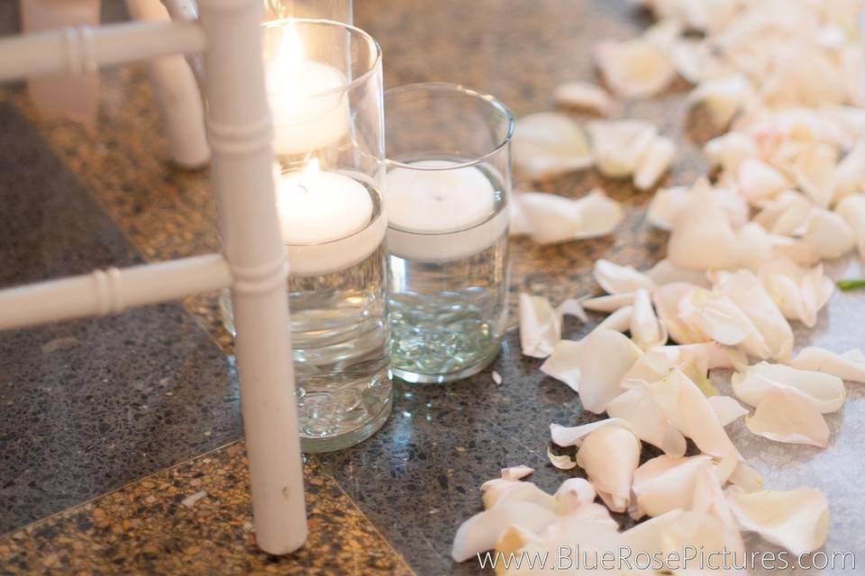 Aisle petals and candles