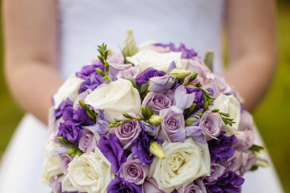 Purple and white bridal bouquet