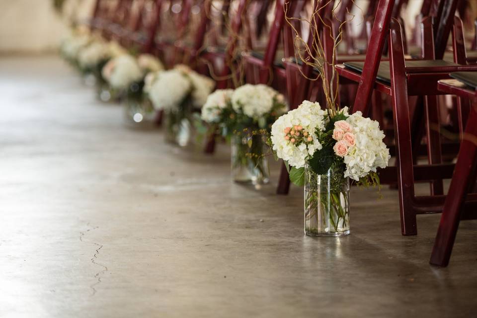 Aisle petals and candles