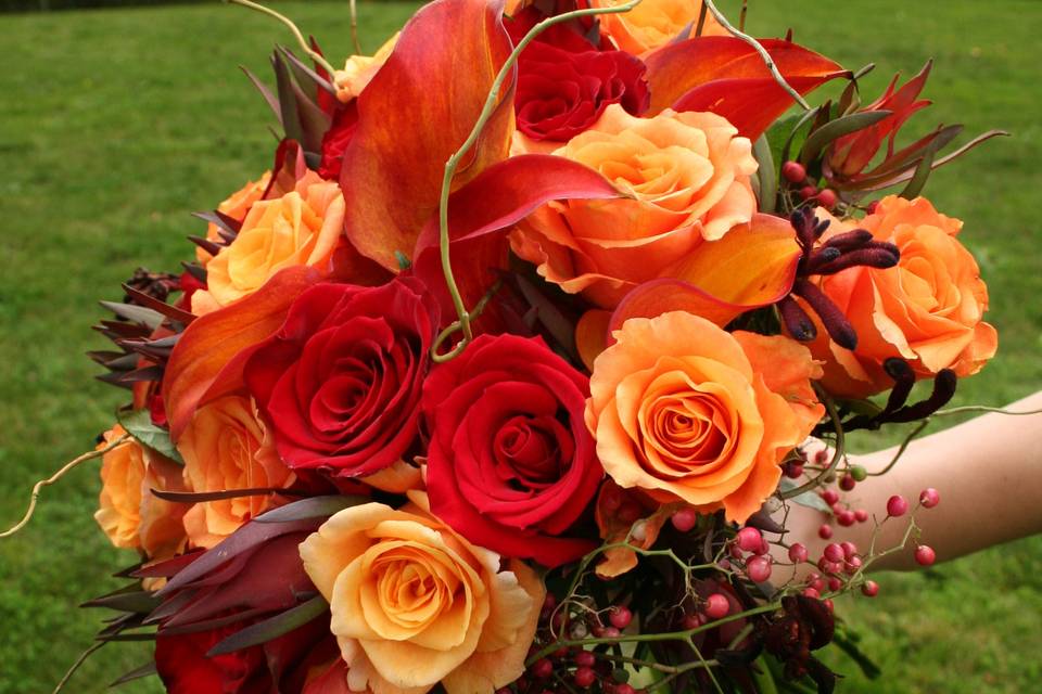 Red and orange bridal bouquet