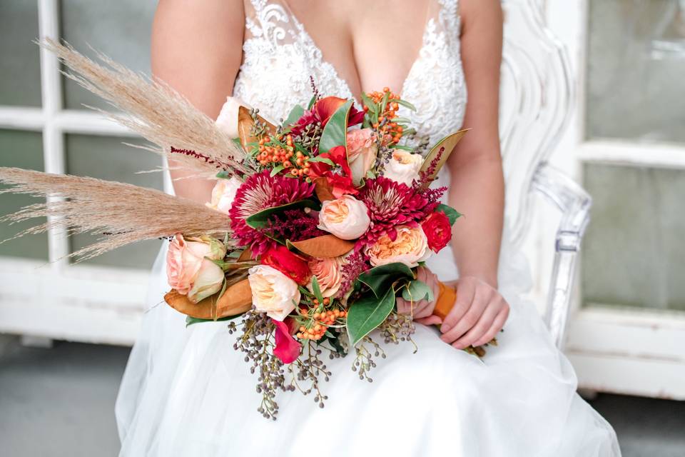 Red and orange bridal bouquet