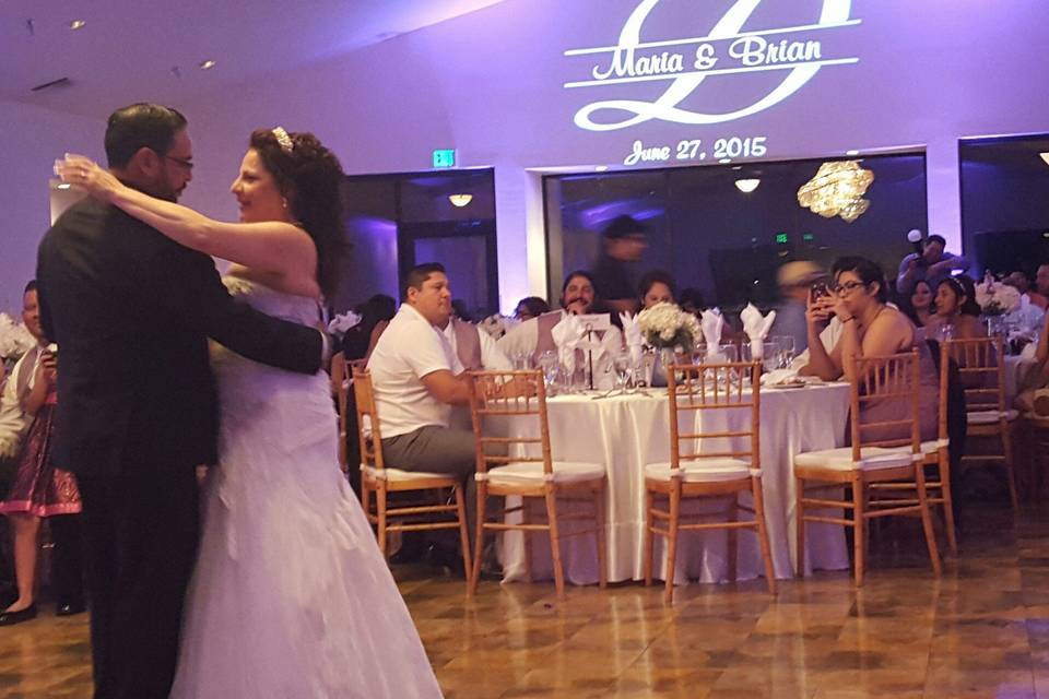 Couple dancing in ballroom