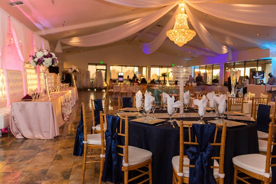 Ballroom decorated for reception