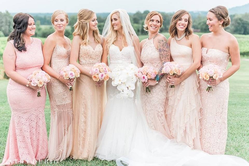 Bridal party with blush dress