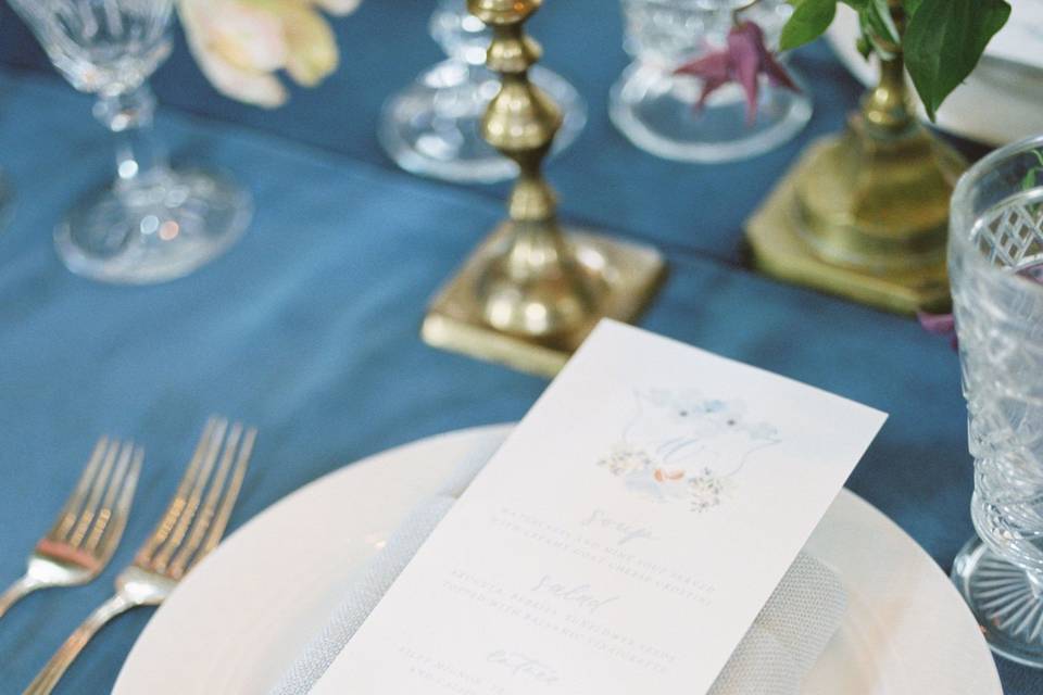 Place setting blue and silver