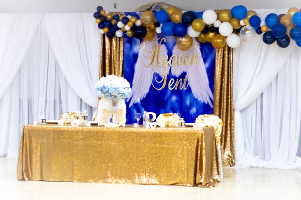 Backdrop, linen, and decor