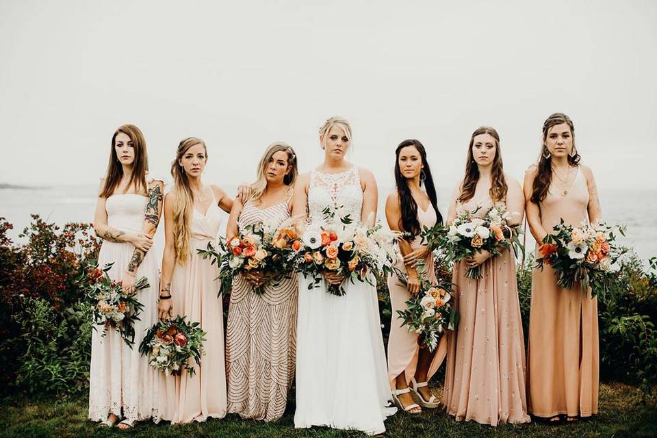 Bridesmaids + bouquets