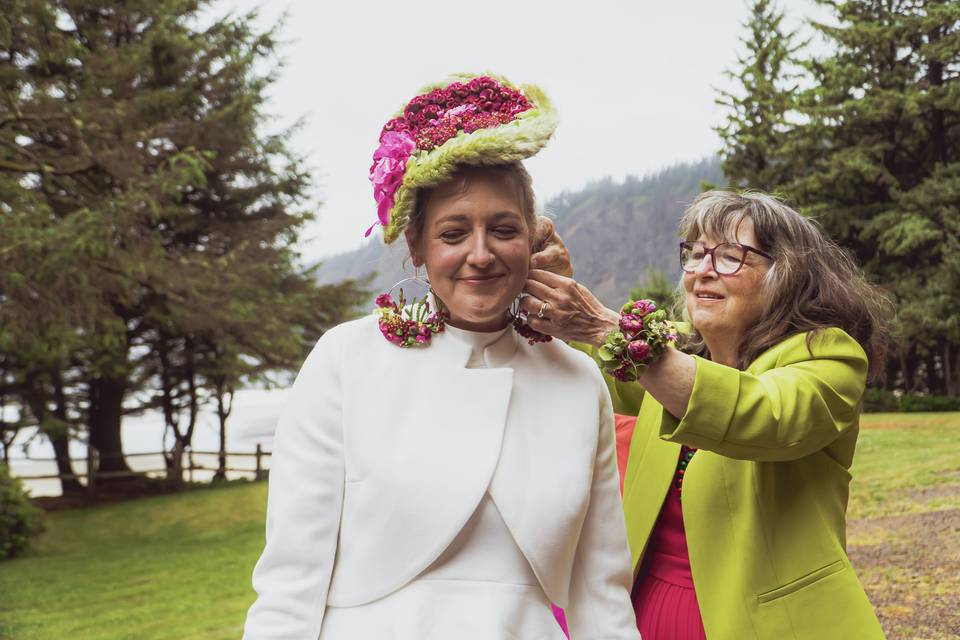 Mother helping the bride