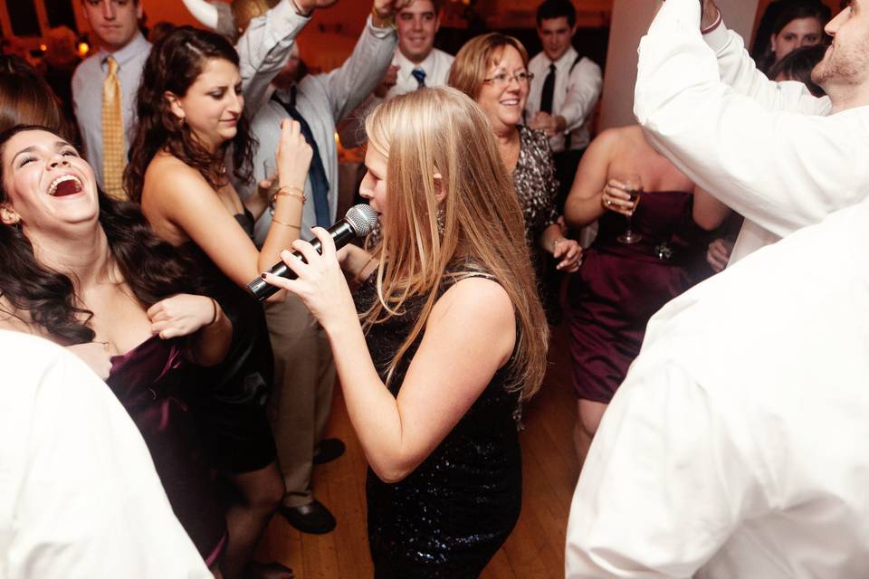 Kelly getting down with the crowd at a wedding at the Hellenic Center in Ipswich, MA