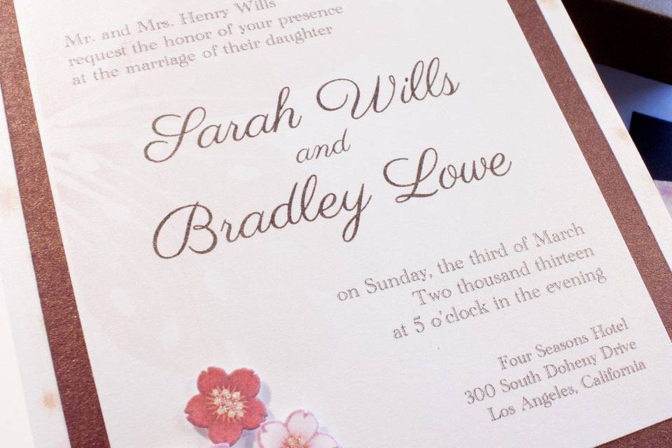 Close up of Cherry Blossom Musical Wedding Invitatioin