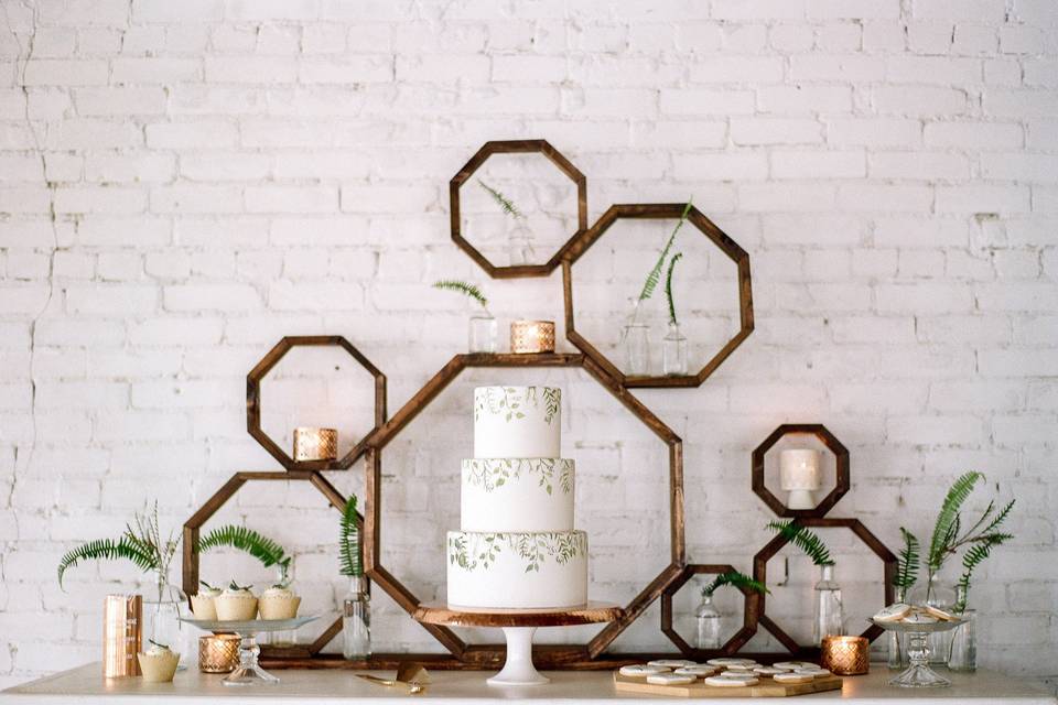 Hand Painted greenery/geometric octagon backdrop