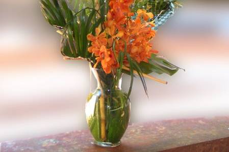 Orange, Mokarra, orchids, ceremony design