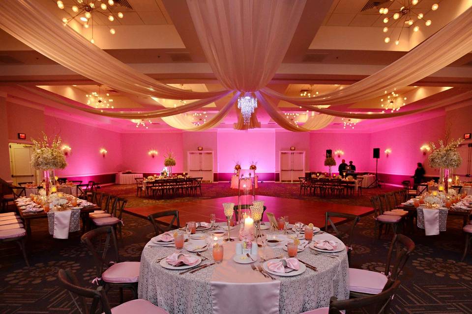 What a gorgeous ballroom, fully set and ready. Our ballroom can create a beautiful setting for your special day at 1805 on the Boulevard located in the Walt Disney World Resort. Call 407-827-7066 for more information. | www.1805ontheBoulevard.com