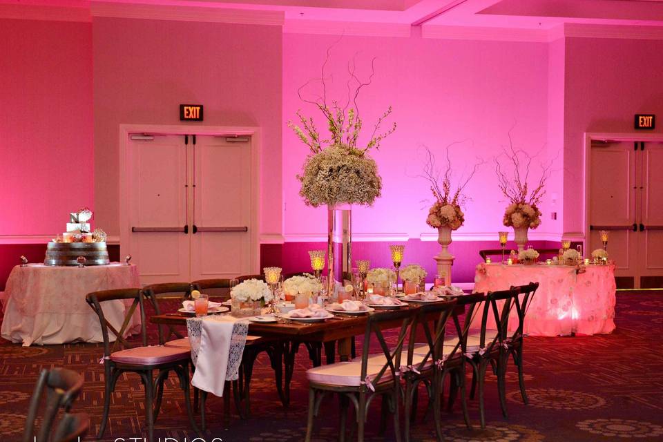 An elegant corner backdrop of our Lakes Ballroom at 1805 on the Boulevard located in the Walt Disney World Resort. Call 407-827-7066 for more information. | www.1805ontheBoulevard.com