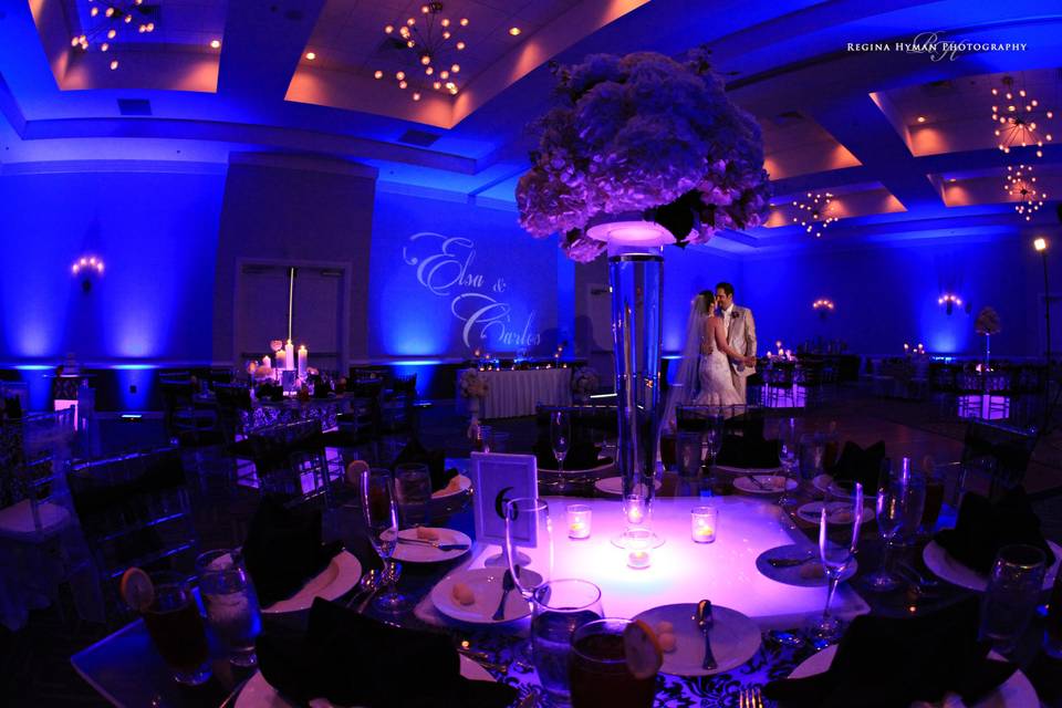 A ballroom  adorned with lighting and custom tables to create that one-of-a-kind moment. At 1805 on the Boulevard located in the Walt Disney World Resort. Call 407-827-7066 for more information. | www.1805ontheBoulevard.com