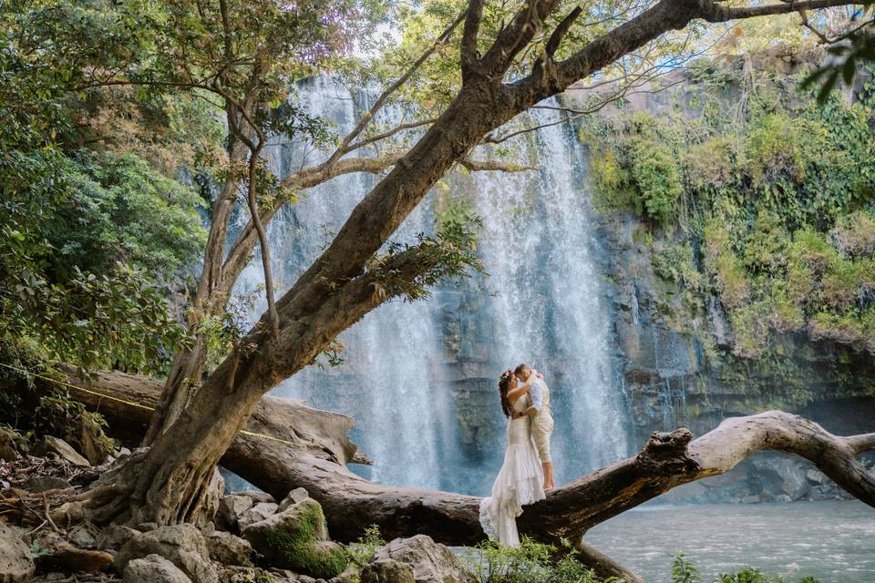 Couple in waterfall
