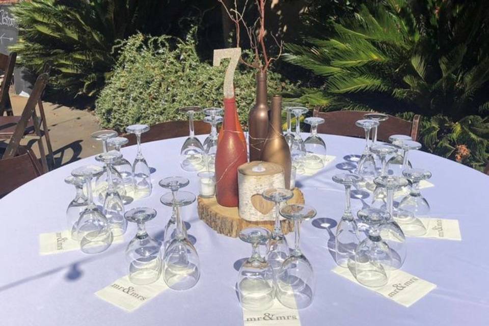 A wine-themed centerpiece