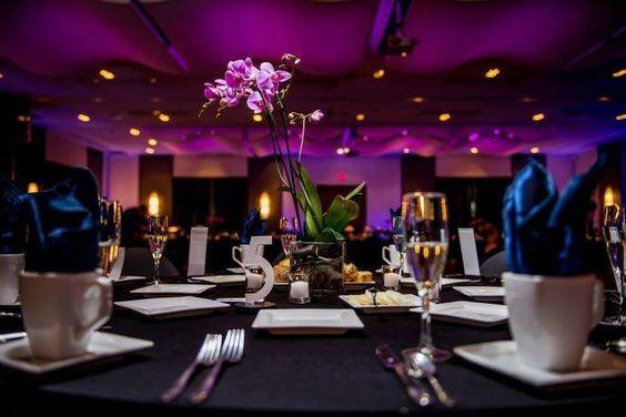 Table setting and floral centerpiece