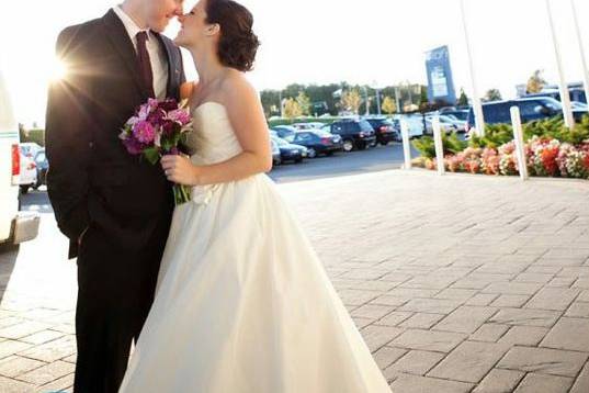 Newlyweds kissing