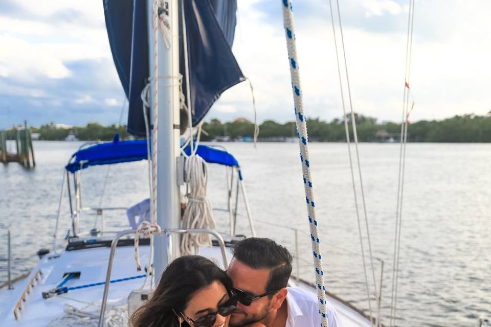 Lunch about a sailboat in the