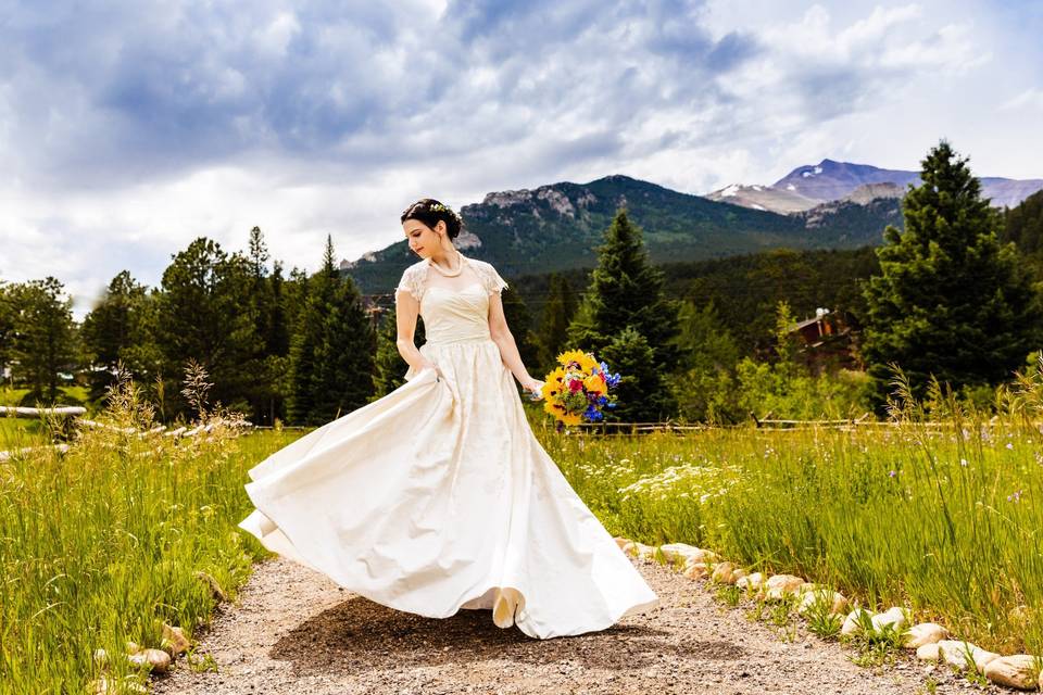 Bride spinning in dress