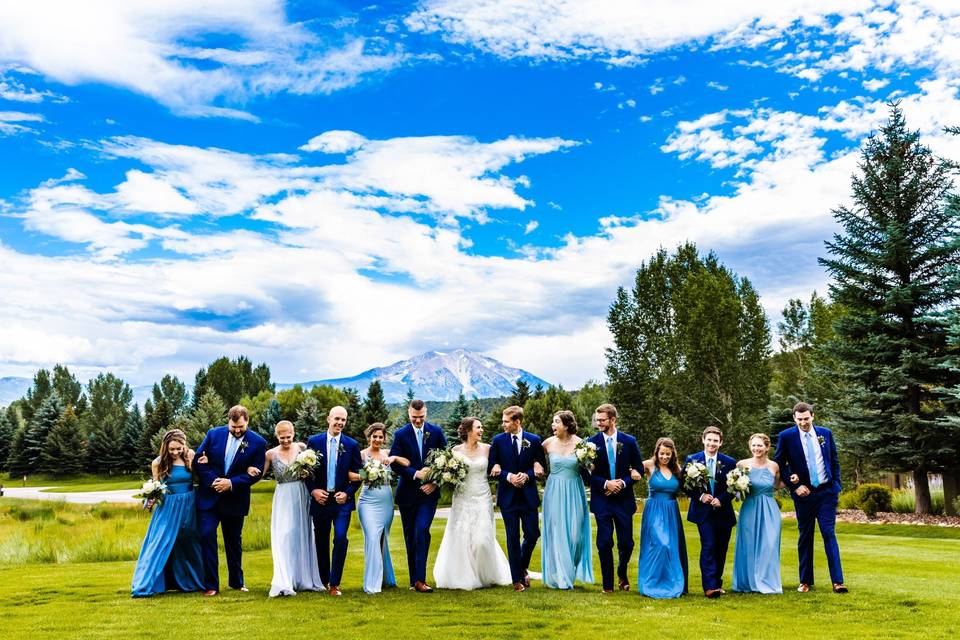 Bridal party in blue