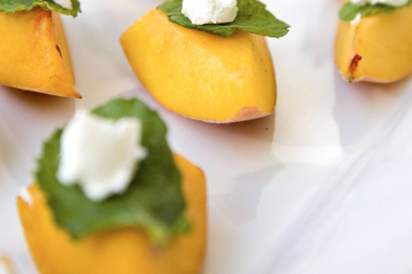 fresh peach with mint and goat cheese