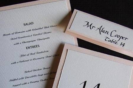 Table numbers, place cards, menus