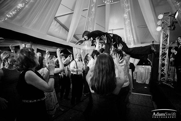 Groom crowd surfing