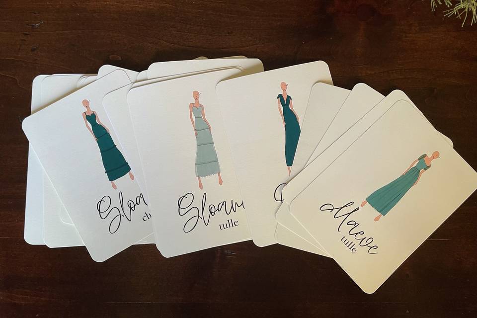 Bridesmaid dress party cards