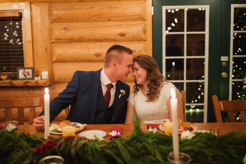 Intimate winter wedding dinner