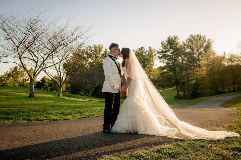 Newlyweds kissing