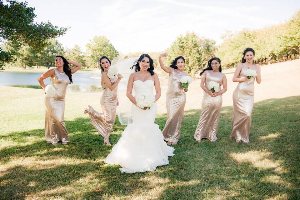 Beautiful bride and bridesmaids