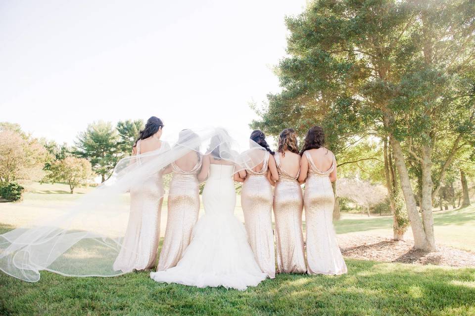 Bride with her bridesmaids