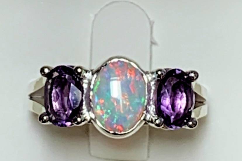 Opal and amethyst ring