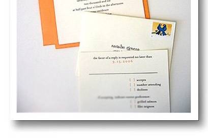 Honey square invitation with traditional reply and accommodation card.