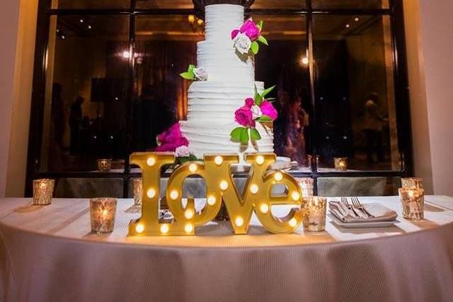 Classic wedding cake with horizontal texture buttercream at estancia la jolla