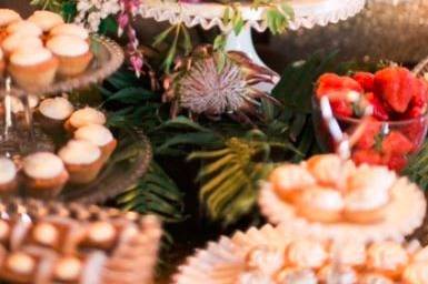 Naked carrot cake top tier and dessert station at mt. Woodson castle