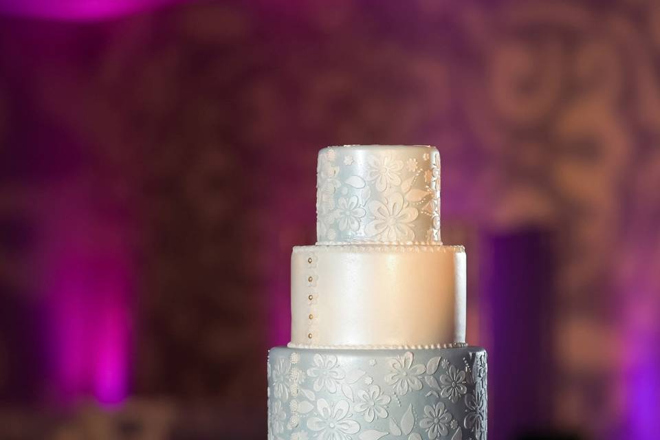 Wedding cake with a soft blue layer