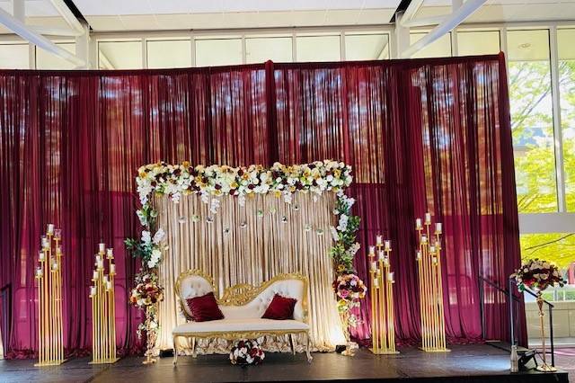 Staging with couch & backdrop