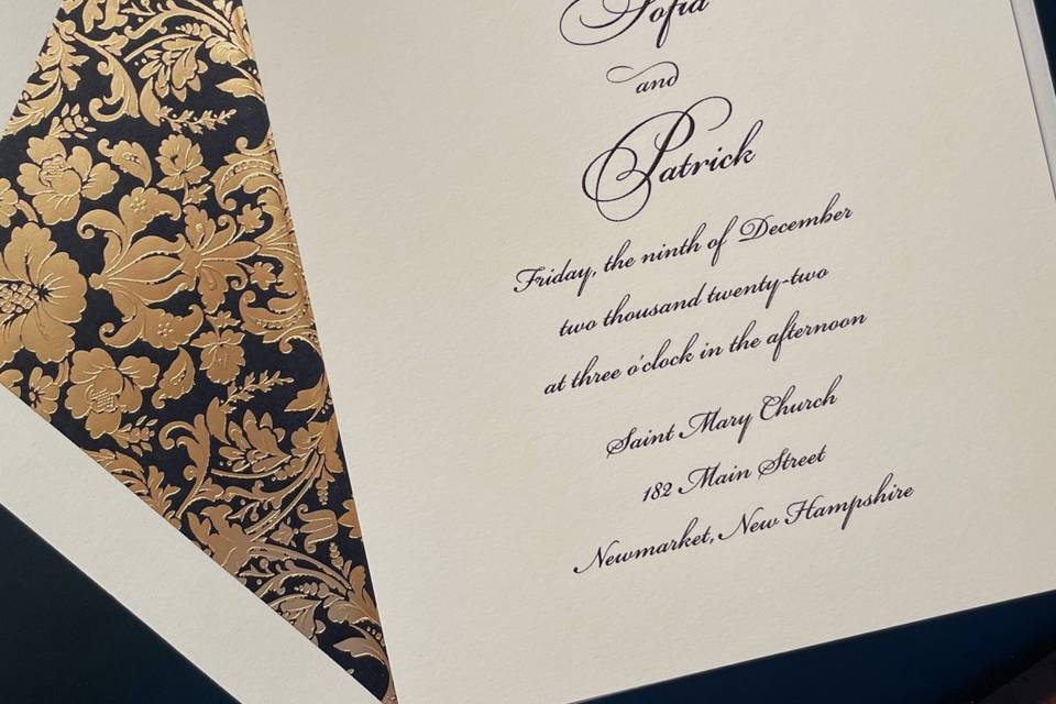 All script with damask liner