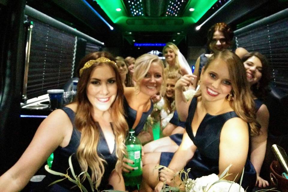 Gorgeous Bridal Party Riding In Style In The Mercedes Executive Limo Bus