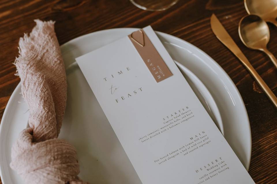 Wedding plates and menu