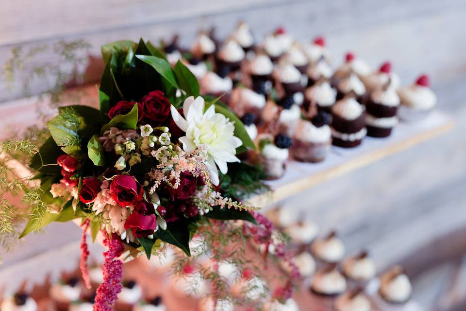 Dessert and floral arrangement
