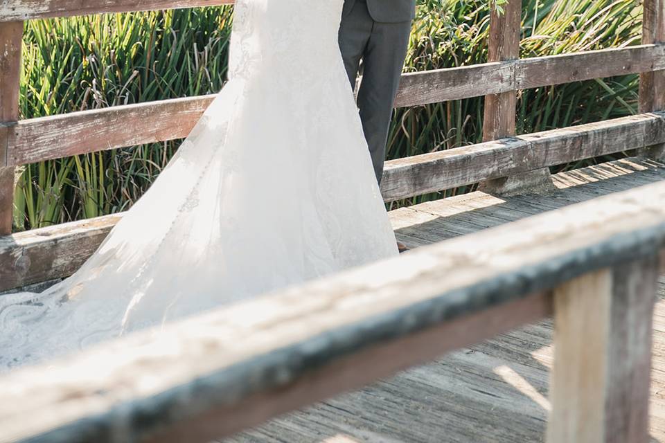 Bride and groom on the fairway