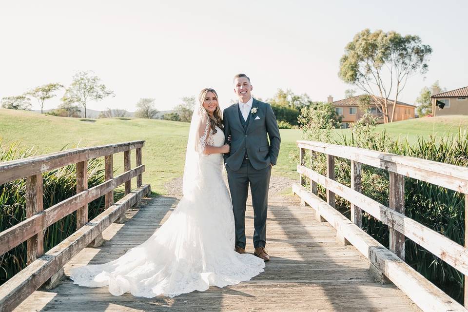 Bride and groom on the bridge